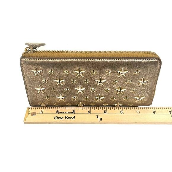 Jimmy Choo Iconic Gold Metallic Leather Star Studs Long Wallet - Picture 9 of 10